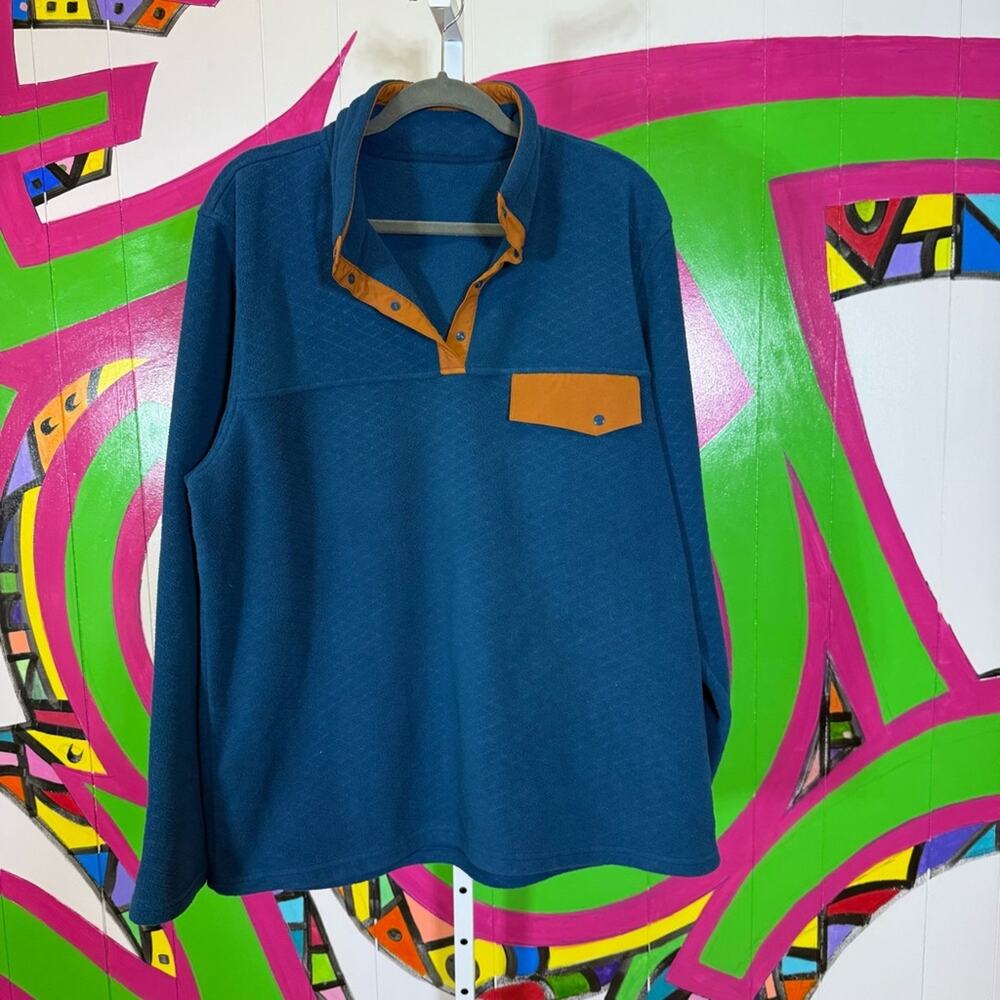 ZYIA Blue Tan Quarter Snap Sweatshirt Snap Pocket Quilted. Size XXXL.